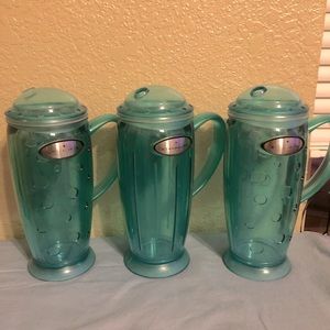 3 Starbucks Rocket Tumblers 2001-2003. Aqua green, 16oz USED -sold as set